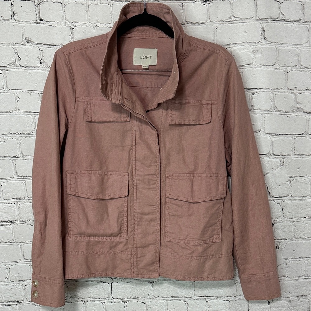 Loft Linen Blend Dusty Rose Utility Jacket Size XS - Picture 2 of 9